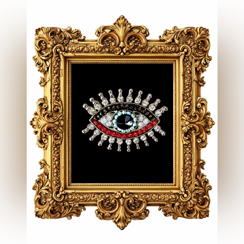 Evil eye rhinestone covered brooch pin dual pendant NWOT